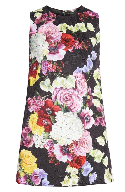 Shop Dolce & Gabbana Floral Print Shift Dress In Black Floral