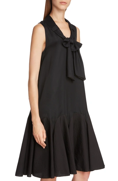 Shop Jw Anderson Bow Detail Exaggerated Hem Dress In Black