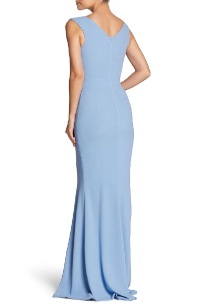 Shop Dress The Population Sandra Plunge Crepe Trumpet Gown In Ice Blue