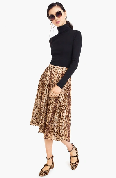 Shop Jcrew Leopard Print Pleated Midi Skirt
