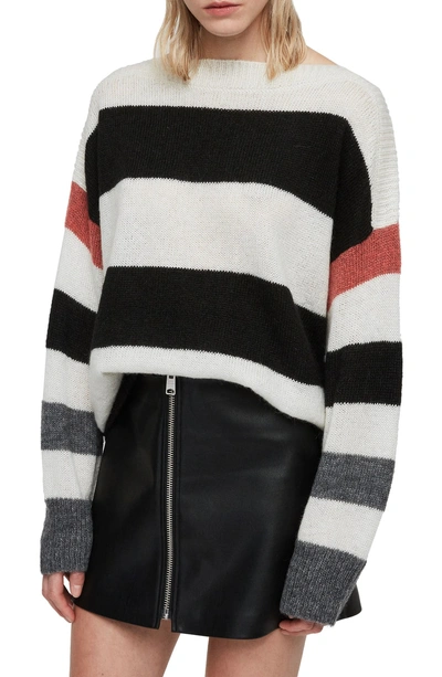 Shop Allsaints Suwa Stripe Sweater In Chalk/ Black