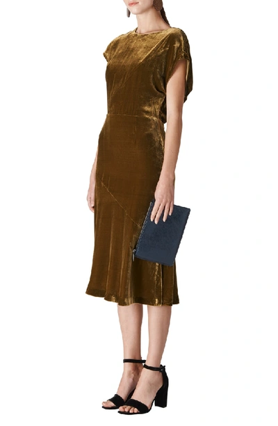 Shop Whistles Mina Velvet Midi Dress In Gold