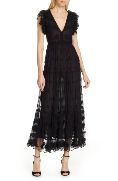 Shop Ulla Johnson Fifi Embroidered Tulle Maxi Dress In Raven