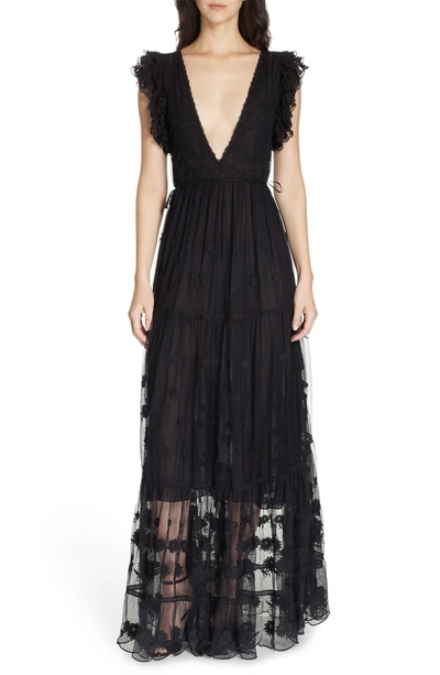 Shop Ulla Johnson Fifi Embroidered Tulle Maxi Dress In Raven