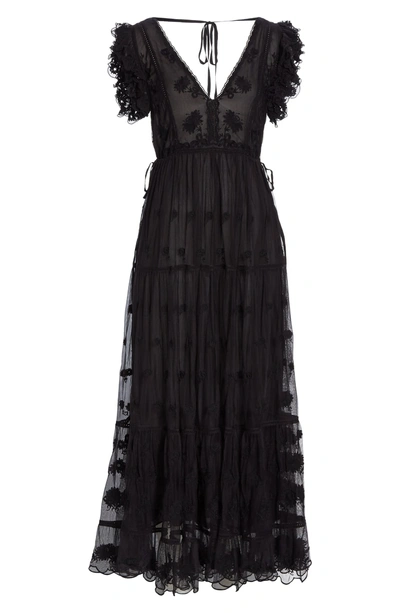 Shop Ulla Johnson Fifi Embroidered Tulle Maxi Dress In Raven