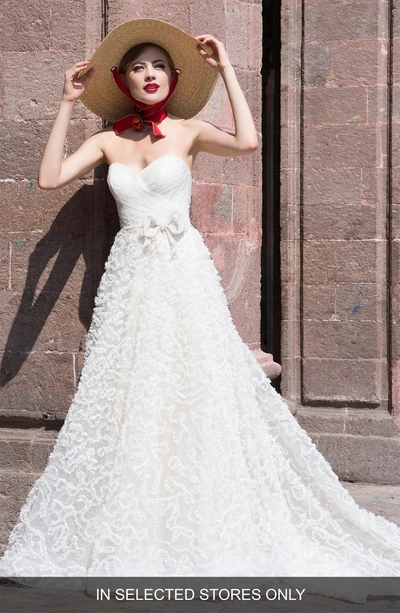 Shop Watters Caerwyn Silk Lace & Dotted Tulle Strapless Ballgown In Light Ivory