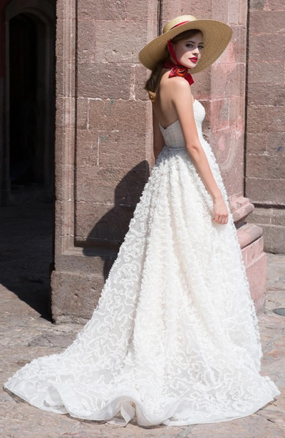 Shop Watters Caerwyn Silk Lace & Dotted Tulle Strapless Ballgown In Light Ivory