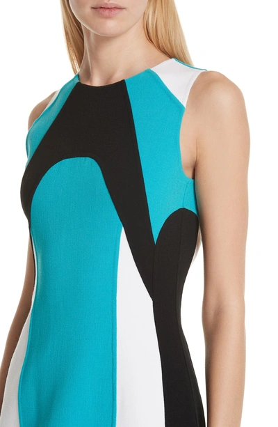 Shop Michael Kors Scuba Colorblock Stretch Wool Boucle Sheath Dress In Turquoise/ Black/ White