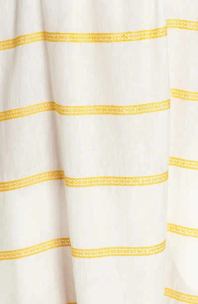 Shop Tory Burch Embroidered Ruffle Strap Linen & Cotton Dress In New Ivory/ Goldfinch