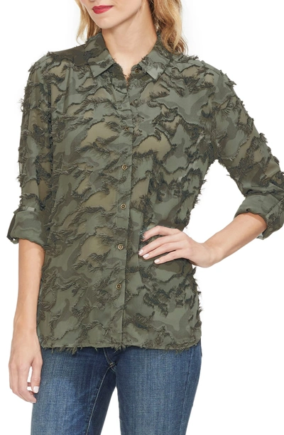 Shop Vince Camuto Fringe Camo Shirt In Military Green