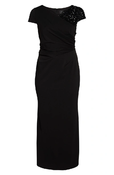 Shop Adrianna Papell Beaded Shoulder Ruched Gown In Black