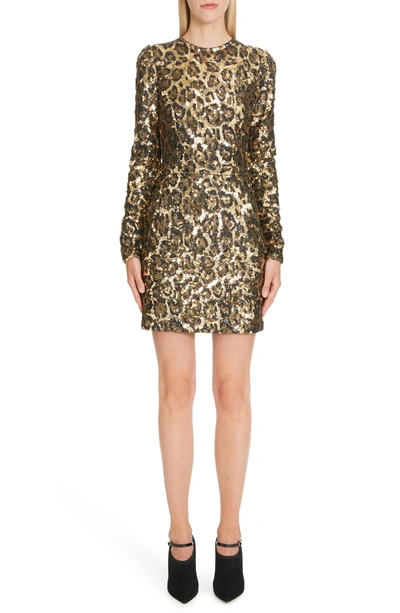 Shop Dolce & Gabbana Sequin Leopard Print Sheath Dress In S0905 Leo
