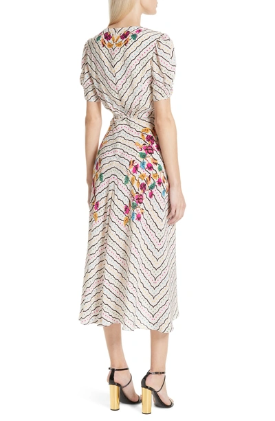 Shop Saloni Lea Silk Midi Dress In Japonica Wiggle Placement