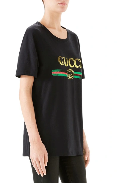 Shop Gucci Sequin Tiger Logo Tee In 1082 Black/ Multicolor