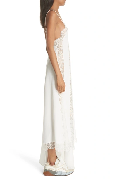 Shop Stella Mccartney Lace Panel Asymmetrical Silk Dress In Ivory