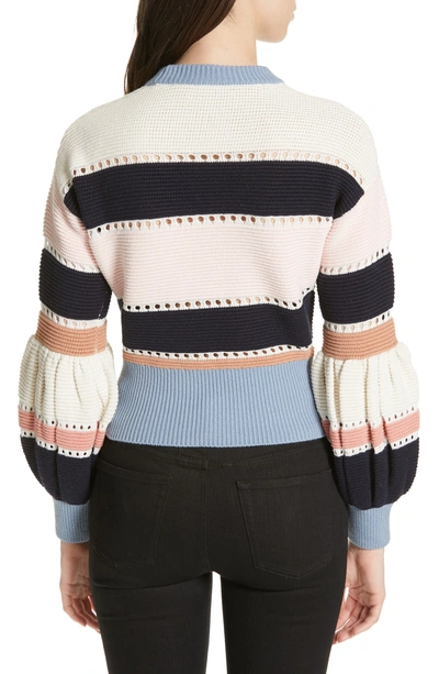 Shop Self-portrait Stripe Puff Sleeve Crop Sweater In Multi