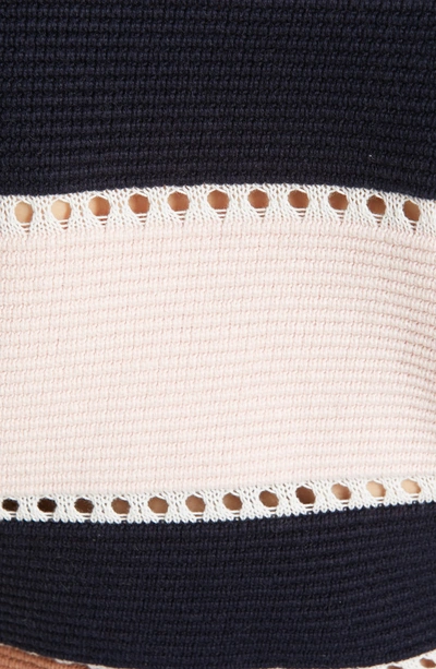 Shop Self-portrait Stripe Puff Sleeve Crop Sweater In Multi