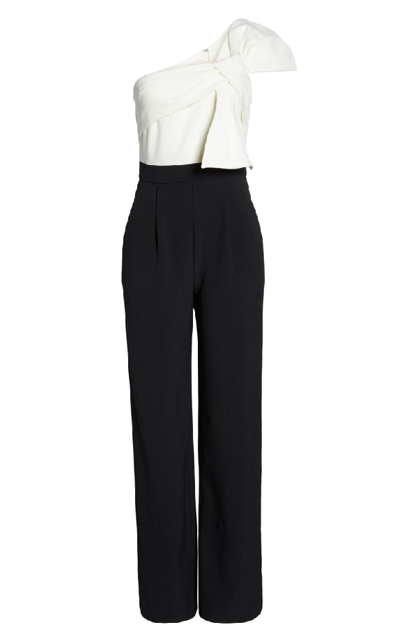 eliza j bow one shoulder jumpsuit