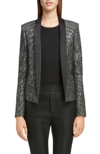 Shop Saint Laurent Sequin Tweed Blazer In Noir Multicolor