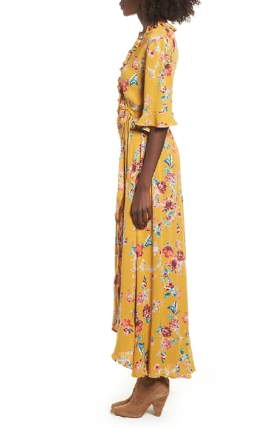 Shop Band Of Gypsies Hudson Floral Print Maxi Wrap Dress In Gold/ Red