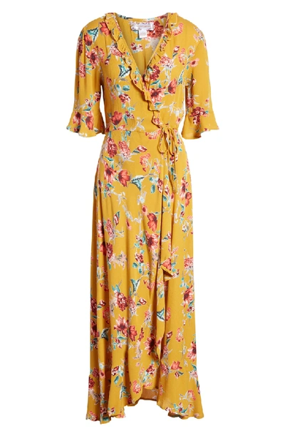 Shop Band Of Gypsies Hudson Floral Print Maxi Wrap Dress In Gold/ Red