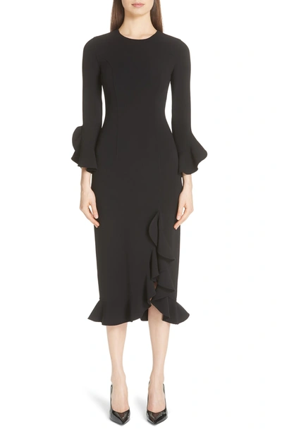 Shop Michael Kors Rumba Ruffle Trim Stretch Wool Dress In Black
