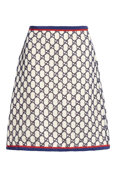 Shop Gucci Gg Macrame A-line Skirt In 9308 Natural White/ Blue/ M