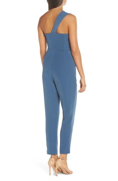 Shop Adelyn Rae Adria One-shoulder Jumpsuit In Grey-blue