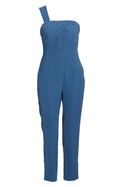 Shop Adelyn Rae Adria One-shoulder Jumpsuit In Grey-blue