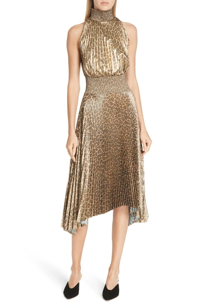 Shop A.l.c Renzo Leopard Print Metallic Foil Dress In Metallic Gold