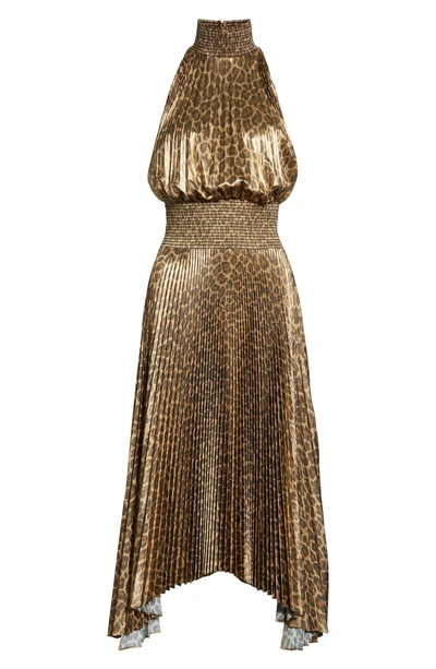 Shop A.l.c Renzo Leopard Print Metallic Foil Dress In Metallic Gold