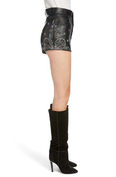 Shop Saint Laurent Embellished Paisley Leather Shorts In Noir / Argent