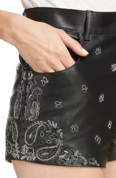 Shop Saint Laurent Embellished Paisley Leather Shorts In Noir / Argent