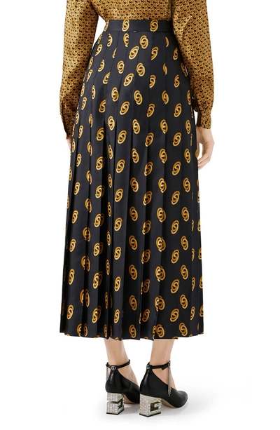 Shop Gucci Pleated Gg Silk Twill Skirt In 1744 Black/ Gold Printed