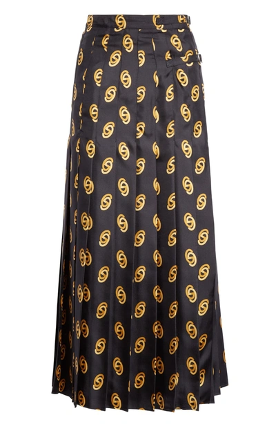 Shop Gucci Pleated Gg Silk Twill Skirt In 1744 Black/ Gold Printed