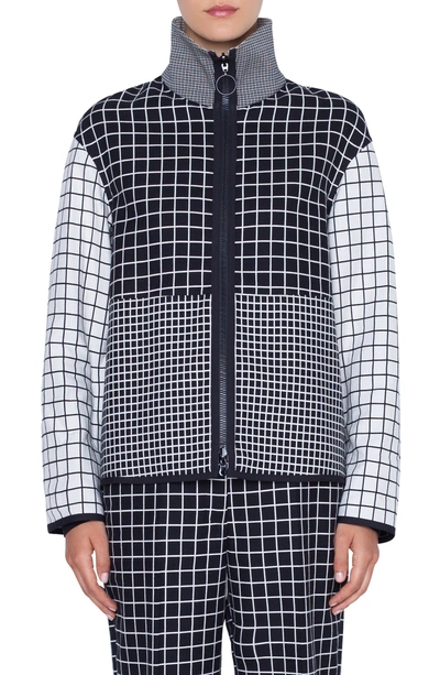 Shop Akris Punto Grid Jacquard Zip Jacket In Nero-crema