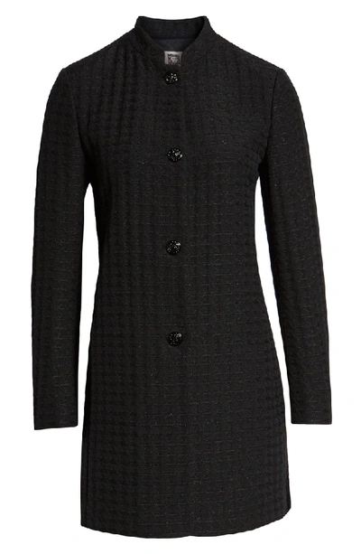 Shop Anne Klein Textured Houndstooth Nehru Jacket In Anne Black