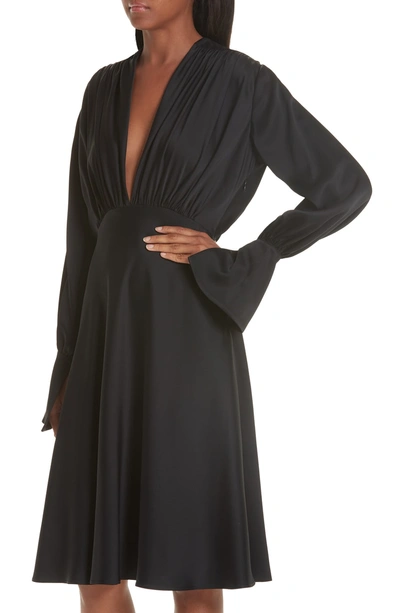Shop Khaite Connie Plunge Neck Dress In Black