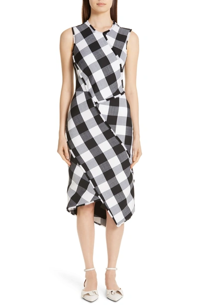 Shop Altuzarra Paneled Gingham Stretch Wool Sheath Dress In 970 Black / White