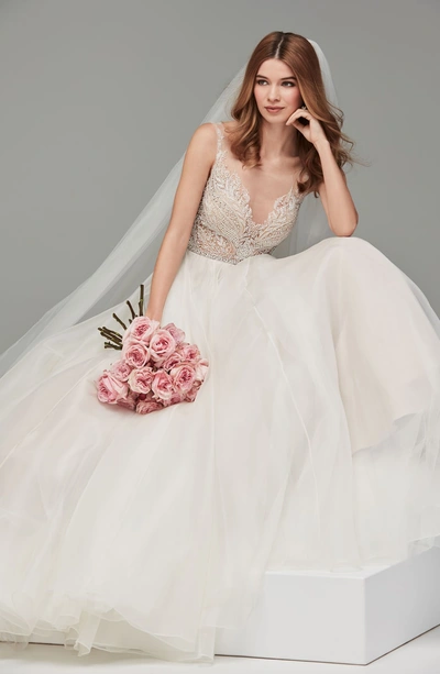 Shop Watters Mihr Beaded Organza Ballgown Wedding Dress In Ivory/ Blush