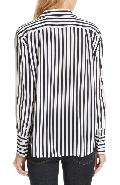 Shop Frame Stripe Flap Pocket Silk Blouse In Noir