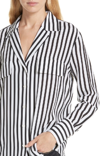 Shop Frame Stripe Flap Pocket Silk Blouse In Noir