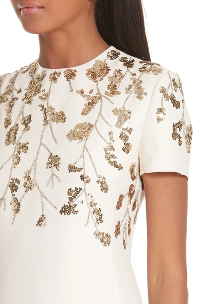 Shop Valentino Floral Embroidered Crepe Couture Dress In Ivory Gold