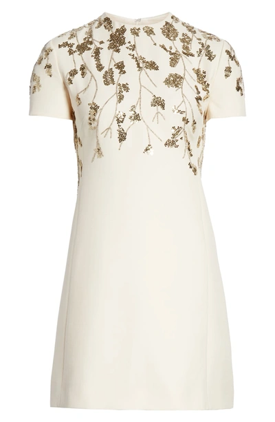 Shop Valentino Floral Embroidered Crepe Couture Dress In Ivory Gold