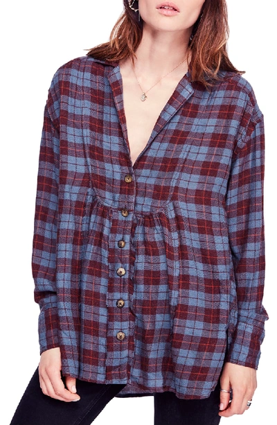 Shop Free People All About The Feels Plaid Shirt In Plum