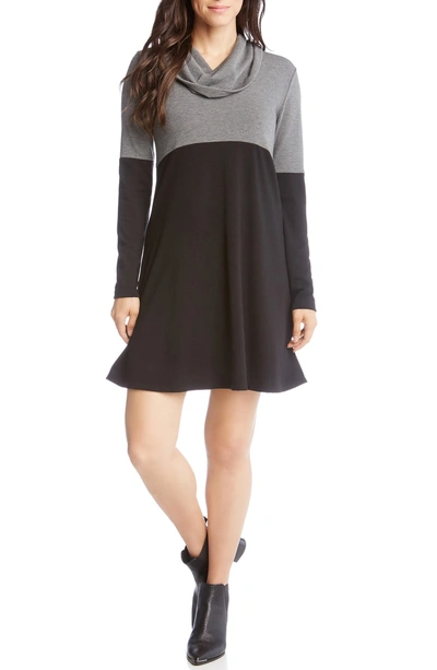 Shop Karen Kane Cowl Neck Colorblock Dress In Black With Grey