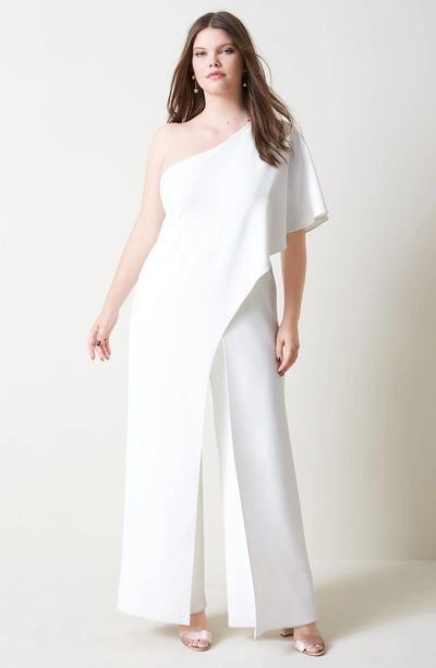 Shop Adrianna Papell One-shoulder Jumpsuit In Ivory