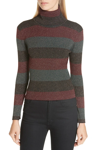 Shop A.l.c Mariel Metallic Stripe Turtleneck Sweater In Black/ Rioja/ Deep Emerald