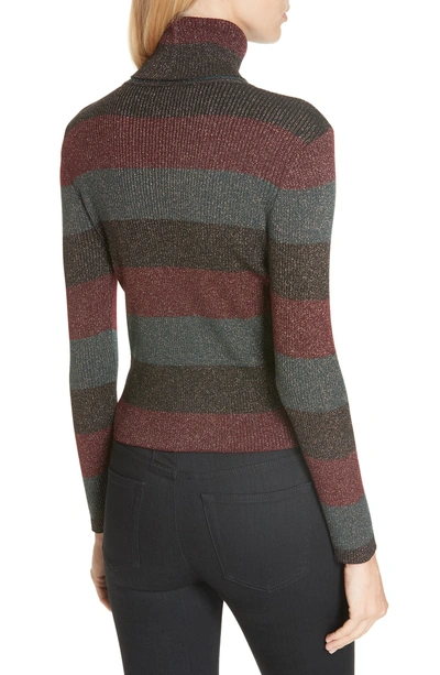 Shop A.l.c Mariel Metallic Stripe Turtleneck Sweater In Black/ Rioja/ Deep Emerald