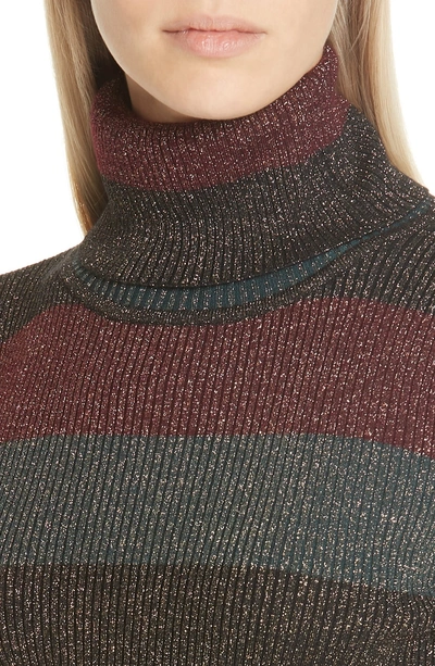 Shop A.l.c Mariel Metallic Stripe Turtleneck Sweater In Black/ Rioja/ Deep Emerald